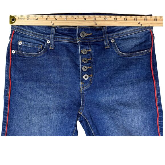 Pilcro Womens Jeans Relaxed Straight Mid Rise Button Fly Stripe Size 26 Blue Y2K - Picture 7 of 8